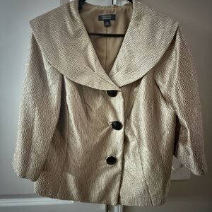 Dressbarn Metallic Champagne Cape Jacket with Statement Collar